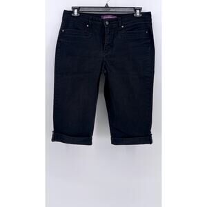 GLORIA VANDERBILT Women's Black Denim Skimmer Cuffed Bermuda Shorts SZ 10